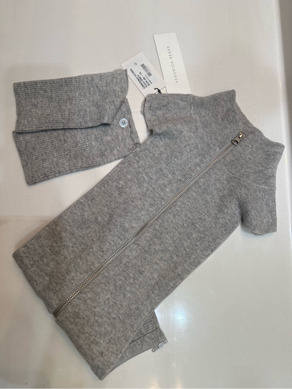 Veronica Beard Cashmere Heather Gray Zip-Front Knit Dickey - Picture 2 of 4